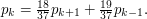 p_k=\frac{18}{37}p_{k+1}+\frac{19}{37}p_{k-1}.