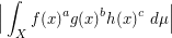  \Big|\int_X f(x)^a g(x)^b h(x)^c\ d\mu\Big|