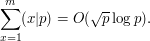  \sum_{x = 1}^m (x | p) = O(\sqrt{p}\log p).