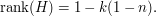  \mathrm{rank}(H)=1-k(1-n). 