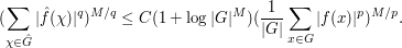  (\sum_{\chi \in \hat G} |\hat f(\chi)|^q)^{M/q} \leq C (1 + \log |G|^M) (\frac{1}{|G|} \sum_{x\in G} |f(x)|^p)^{M/p}.